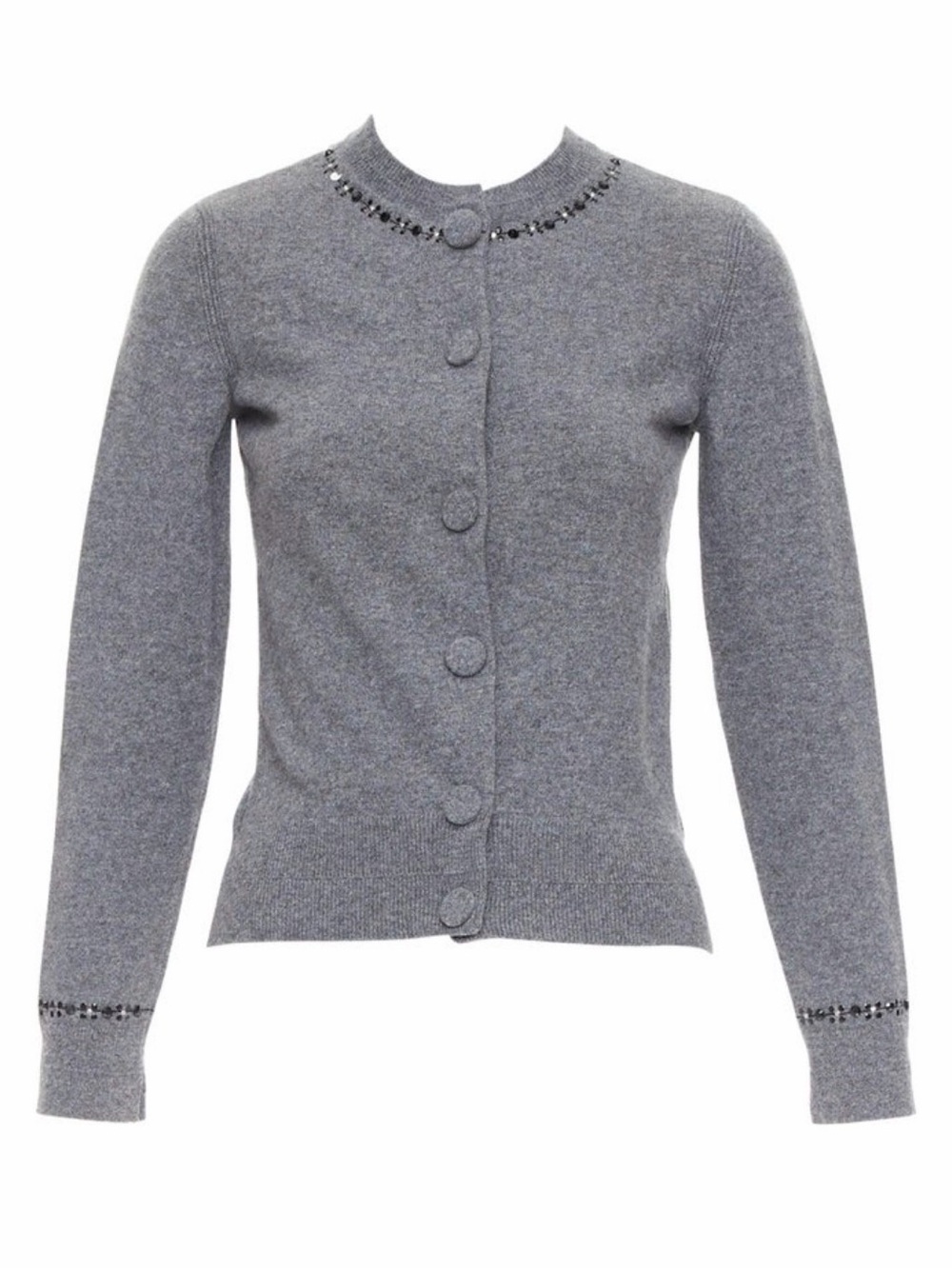 Marc Jacobs Grey Beaded Trim Button Cardigan Sz M Crew Neck Sweater